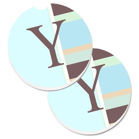 Carolines Treasures Letter Y Initial Monogram Blue Stripes Cup Holder Car Coaster, 2PK CJ1003-YCARC